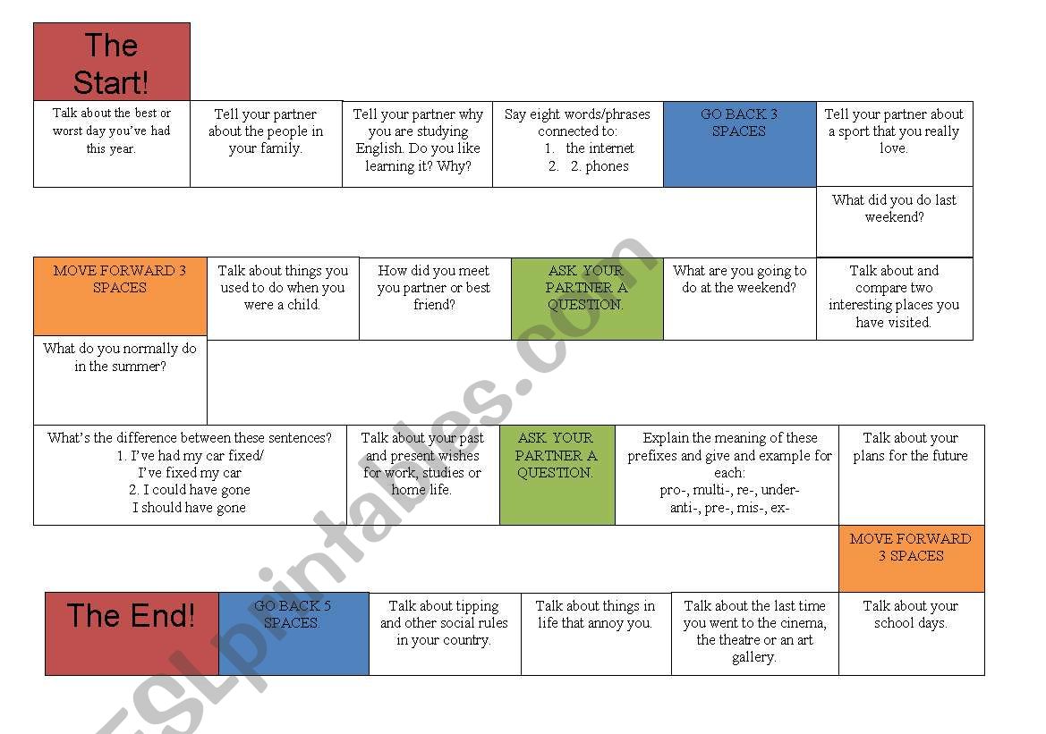 Conversation game worksheet