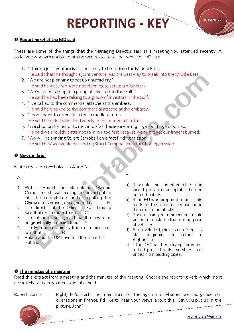 REPORTING - BUSINESS - KEY worksheet