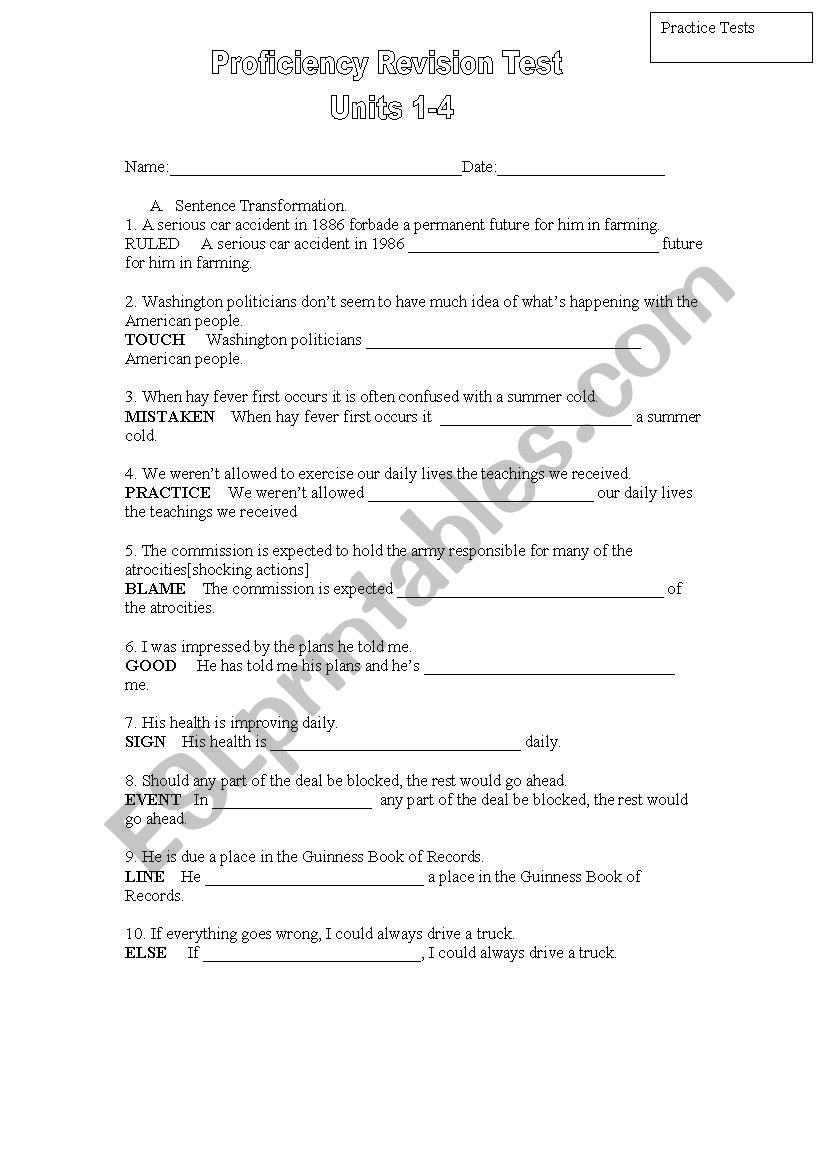 Practice Test worksheet