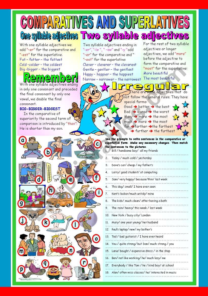 COMPARATIVES AND SUPERLATIVES 1-2 ( B&W VERSION AND KEY INCLUDED)