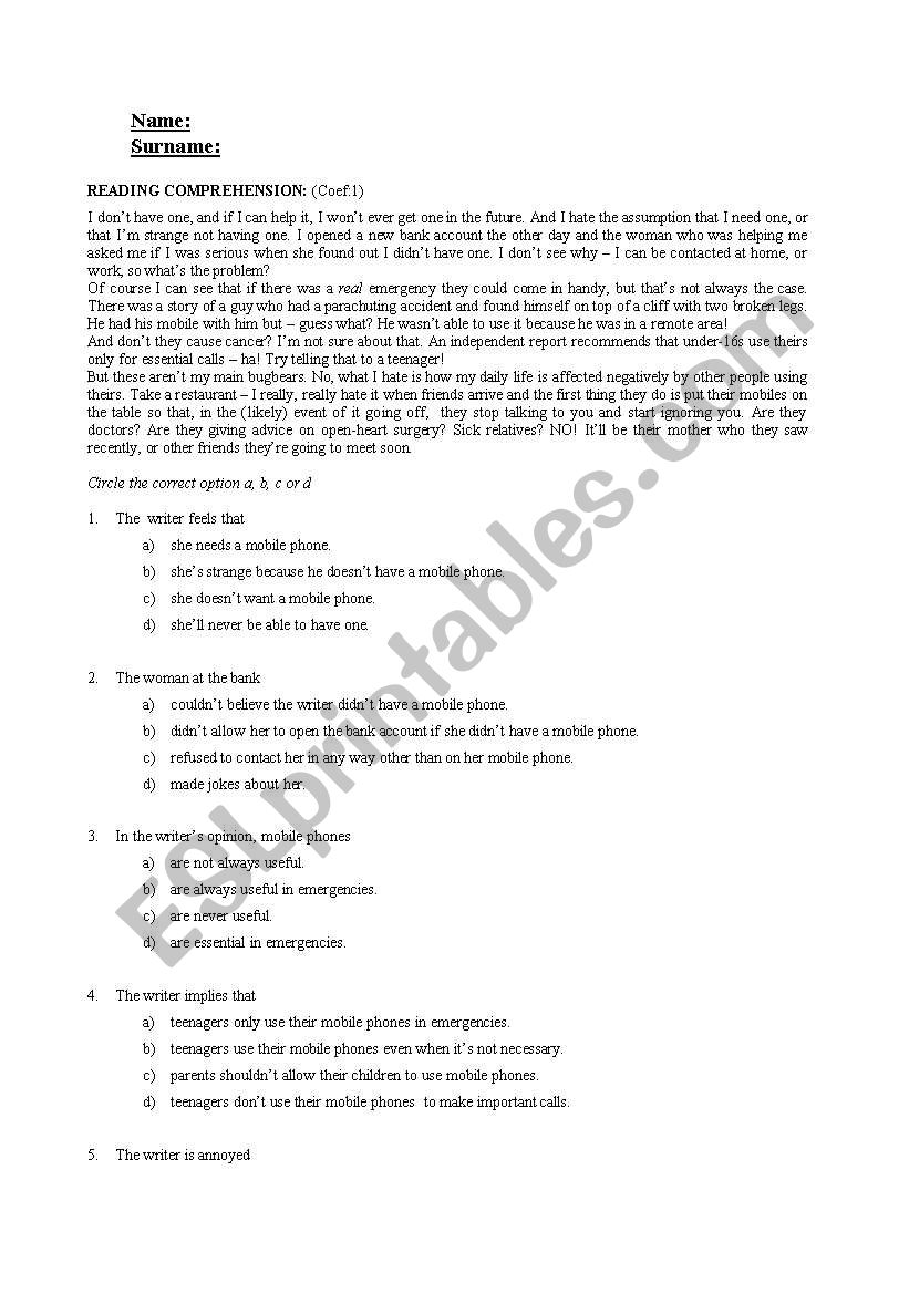 MOCK EXAM 5Â° YEAR ACCI worksheet