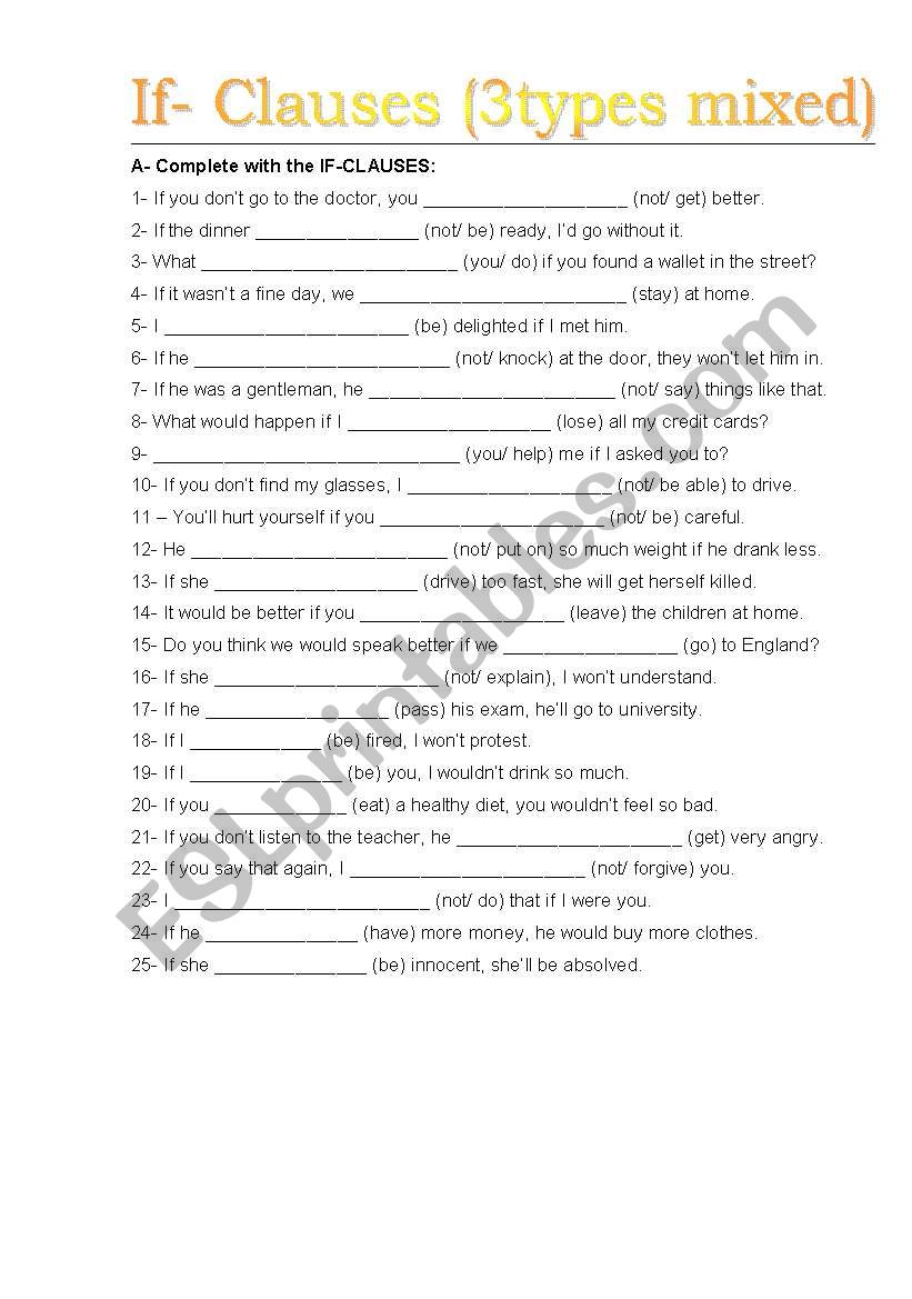 If-clauses (3 types mixed) worksheet