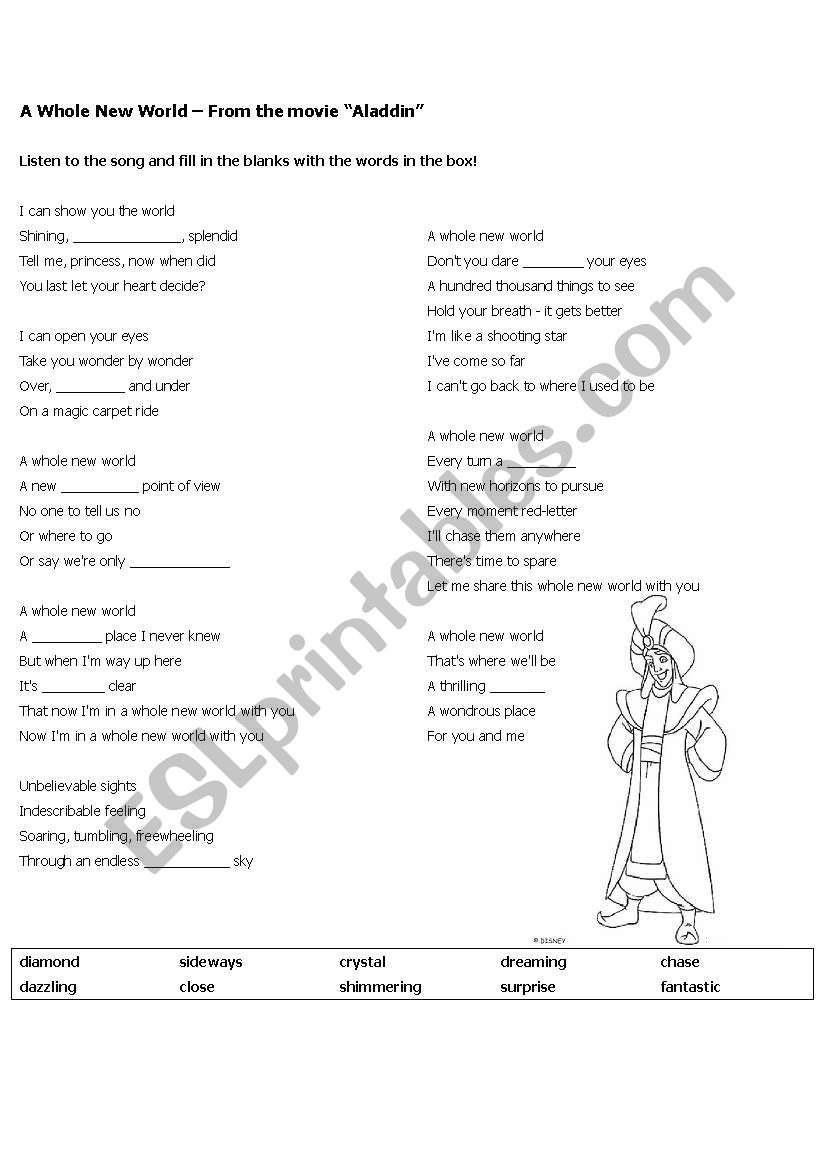 A Whole New World worksheet