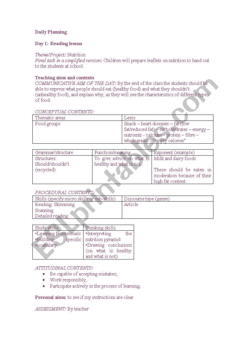 Reading lesson worksheet