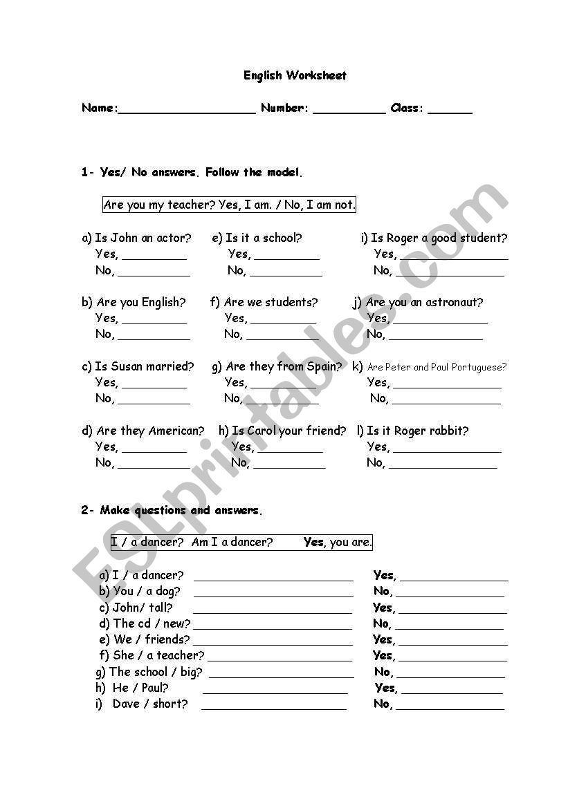 To be- interrogative form  - Yes/no answers