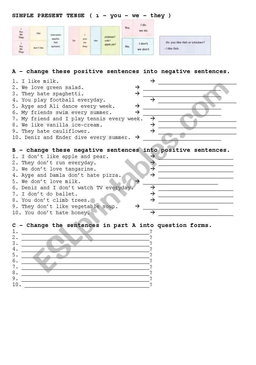 SIMPLE PRESENT TENSE (I - You - We- They)