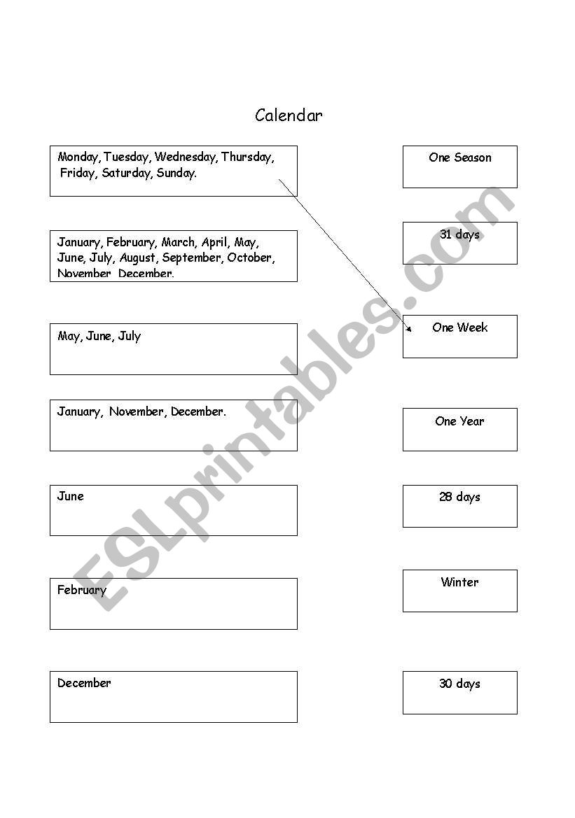 Calendar worksheet