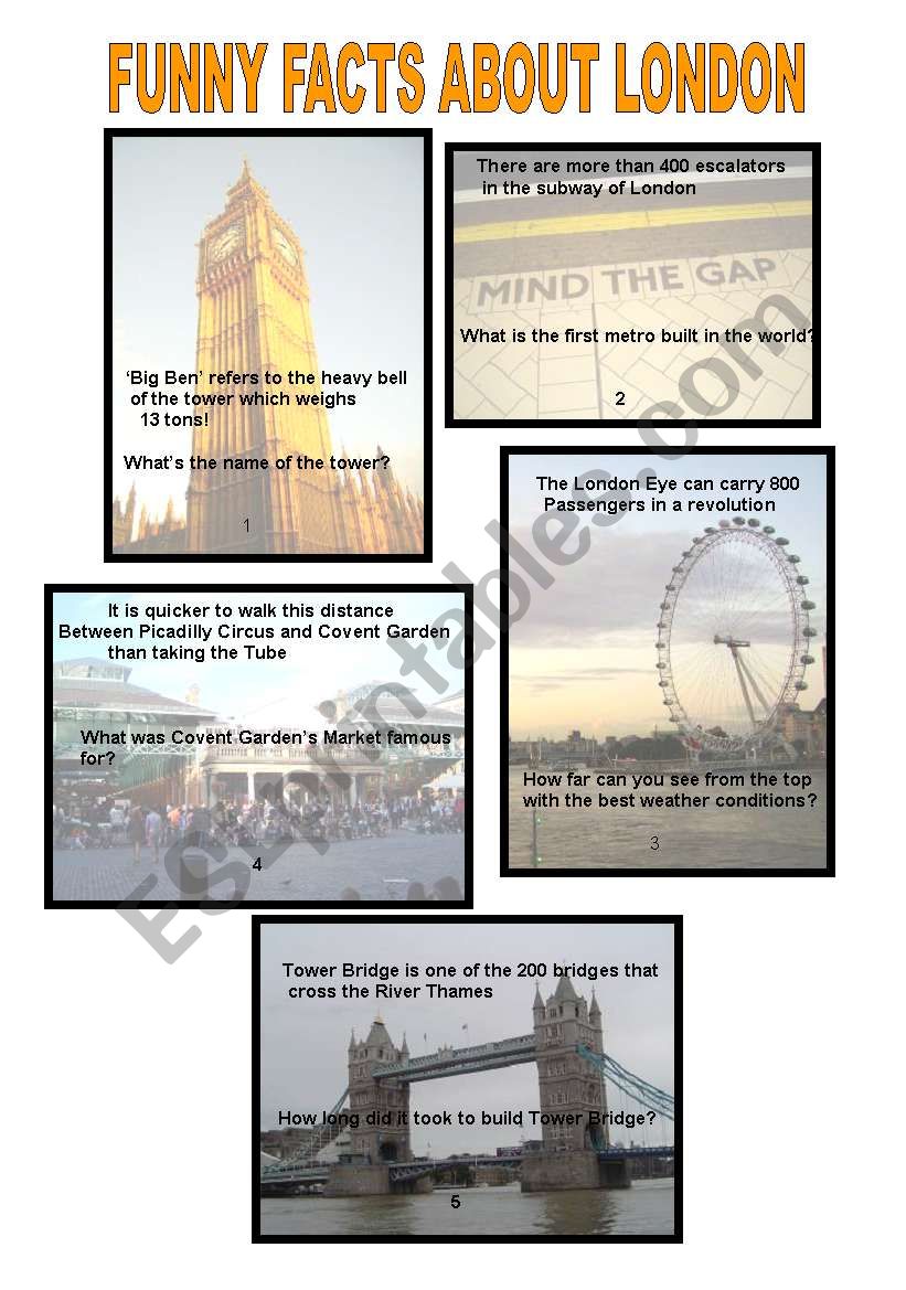 FUNNY FACTS ABOUT LONDON (2 sets of 5 flashcards)