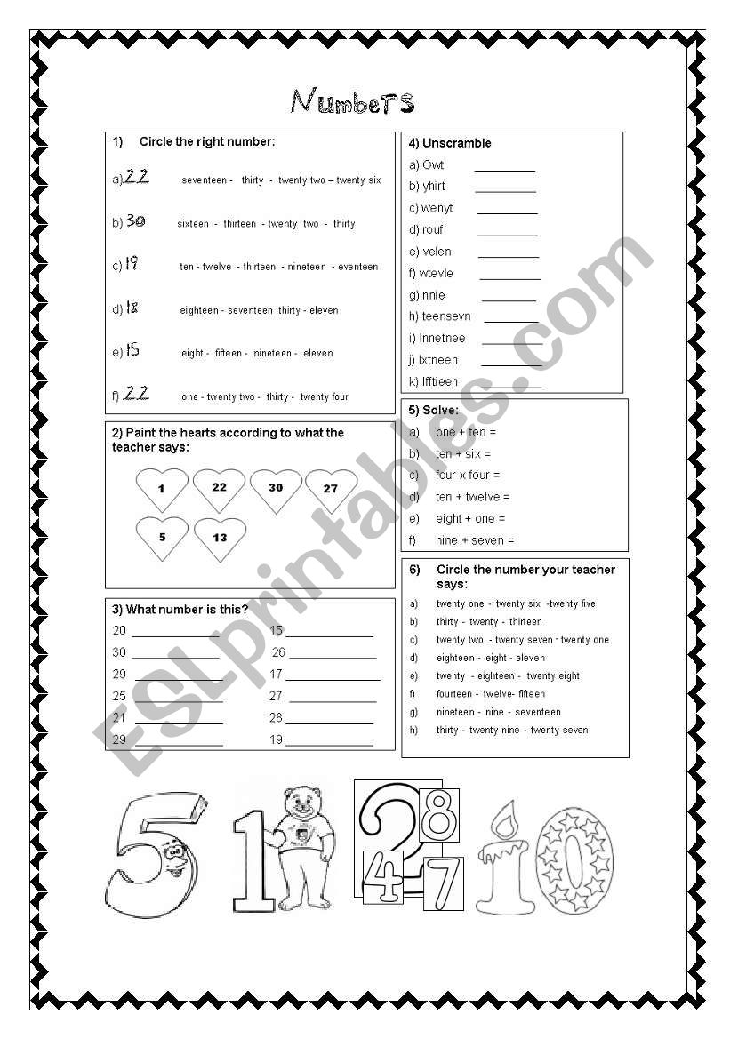 Numbers Worsheet 1 - 30 worksheet