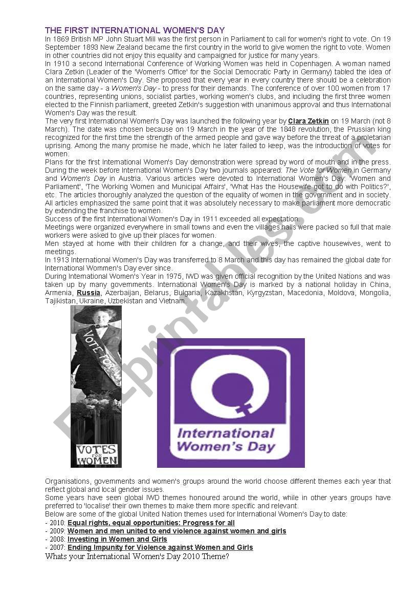 The First International WomenÂ´s Day