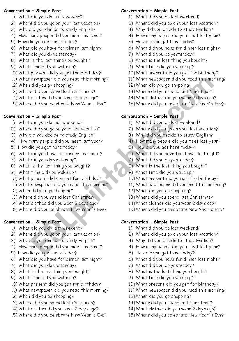 Simple Past Conversation worksheet