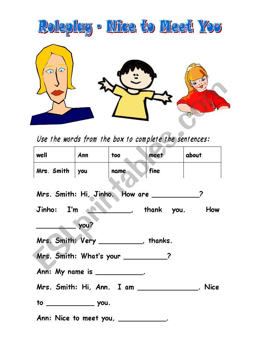 ROLEPLAY Nice to meet you worksheet