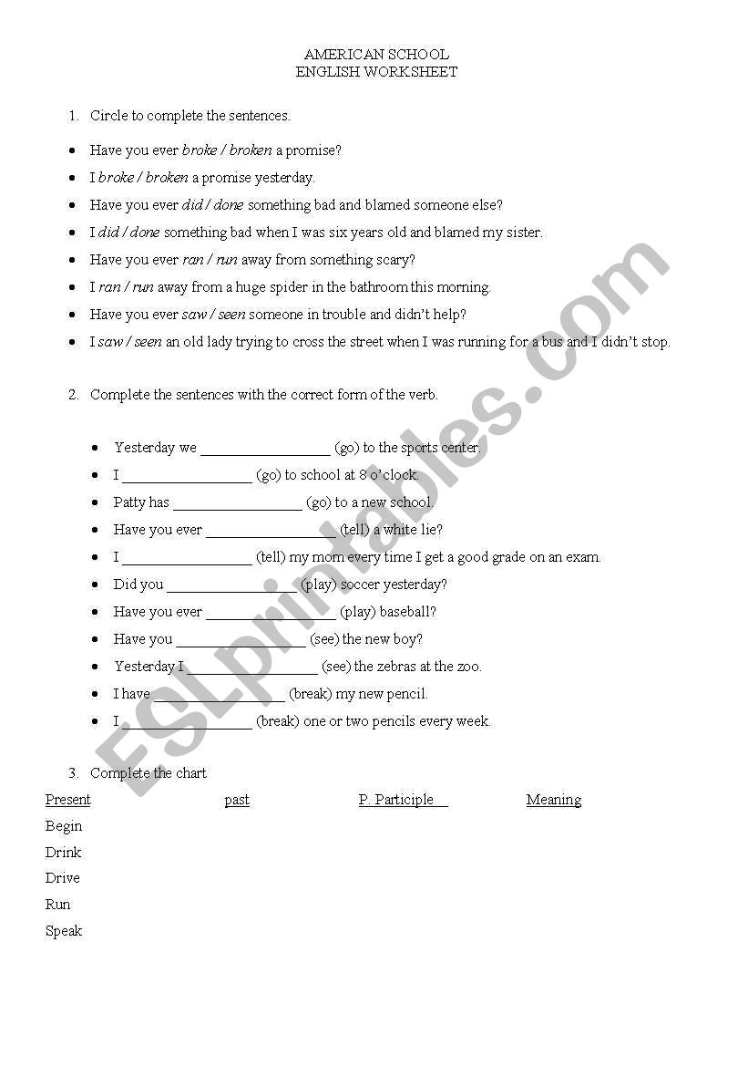 simple past - present perfect worksheet