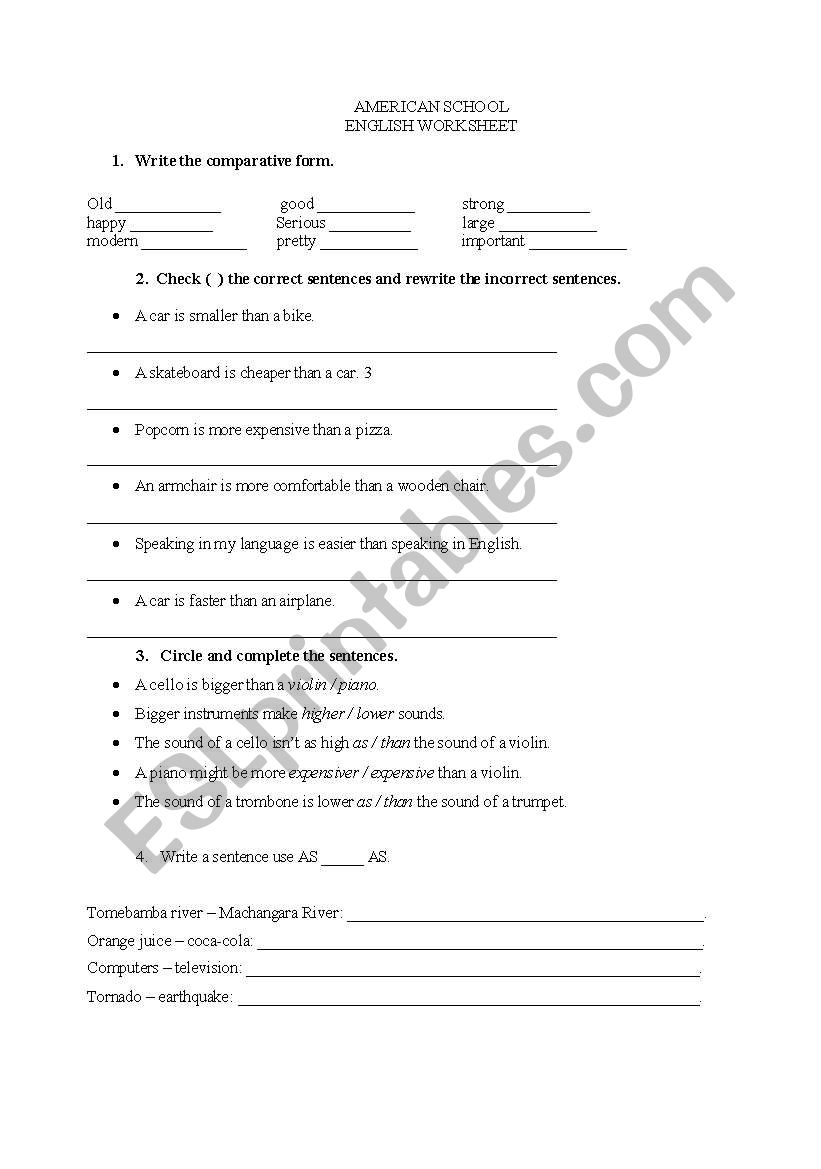 comparatives worksheet