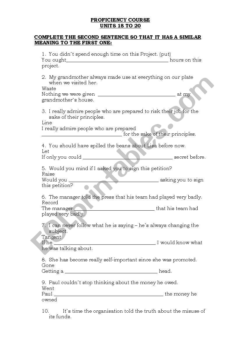 proficiency exercises worksheet