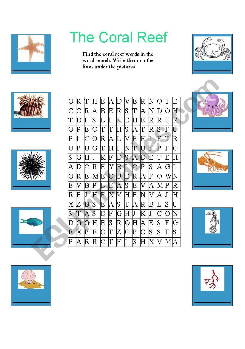 The Coral Reef Word Search worksheet