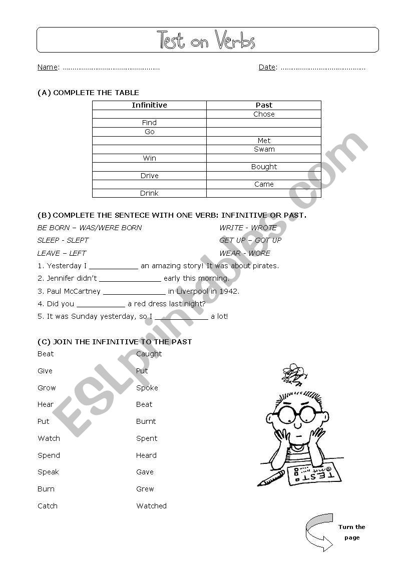 Test on Irregular Verbs (adaptable)