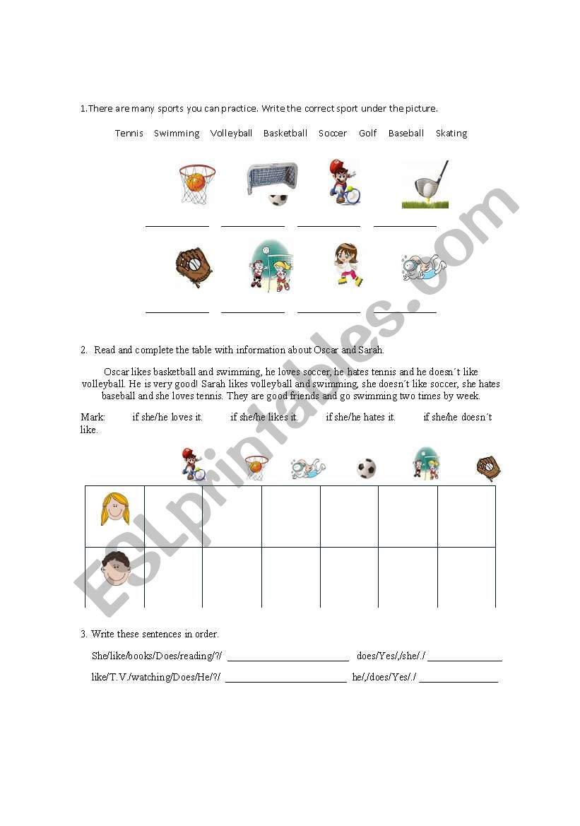 Sports worksheet