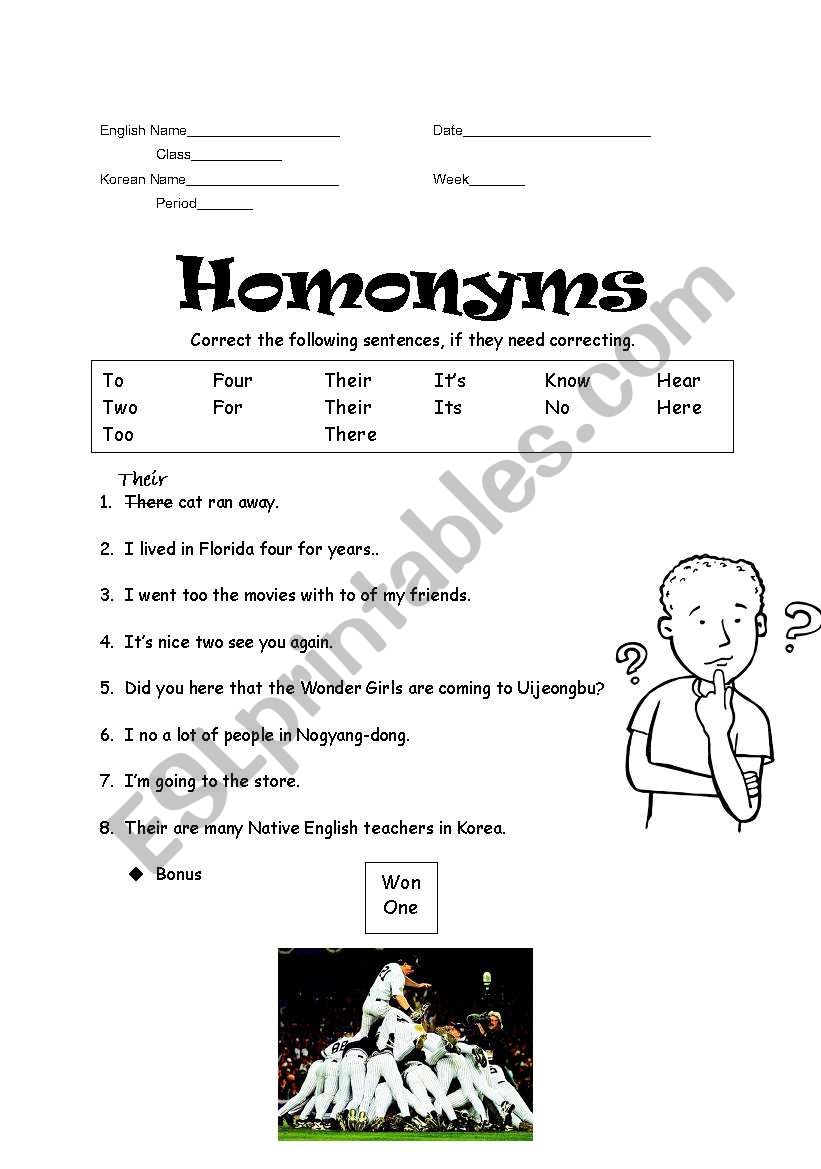 Homonyms worksheet