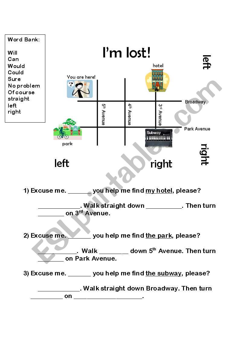 I´m Lost Giving Directions ESL worksheet by Walison