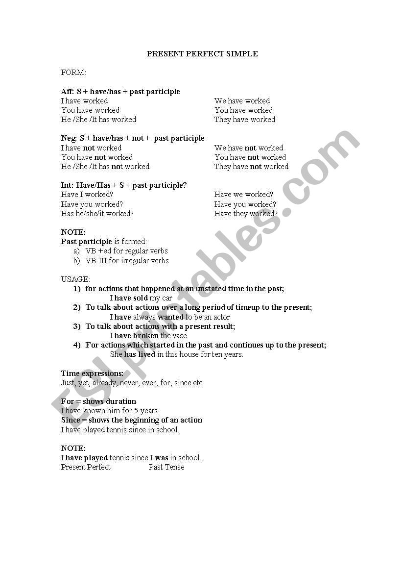 Present Perfect Simple worksheet