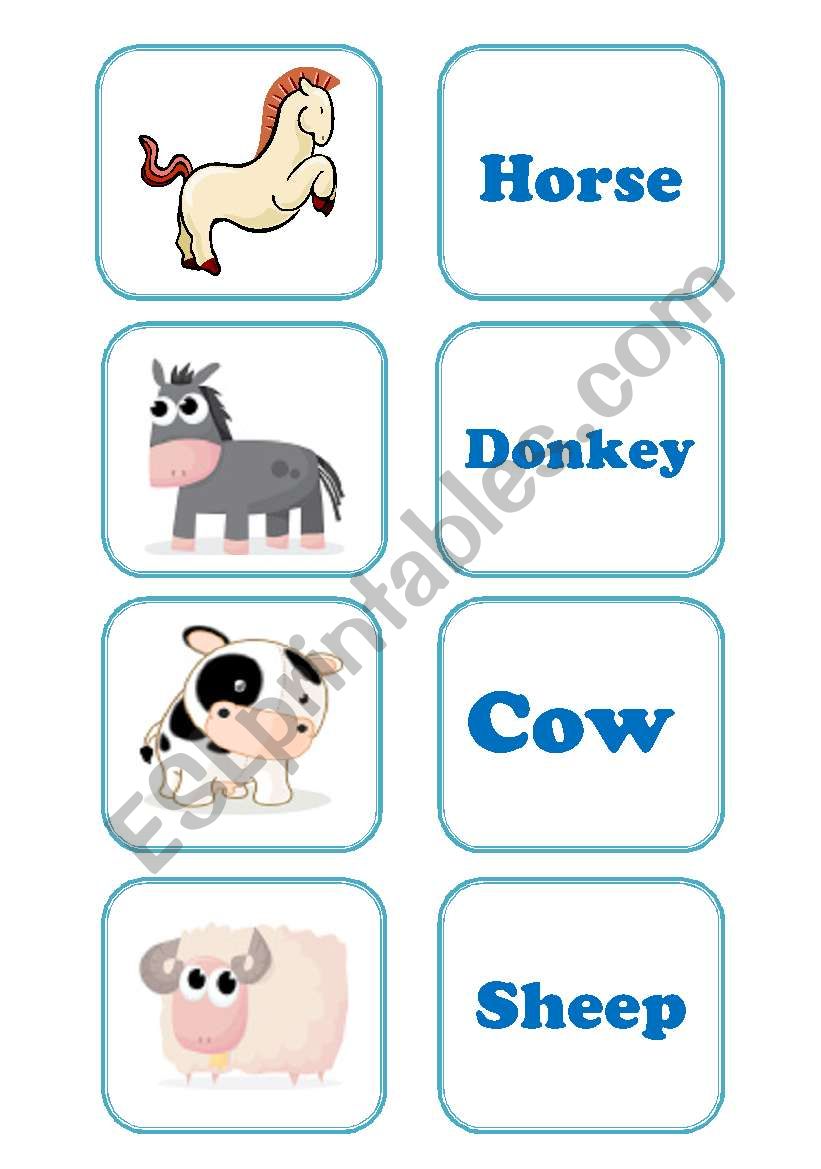 Farm animals memory game! worksheet
