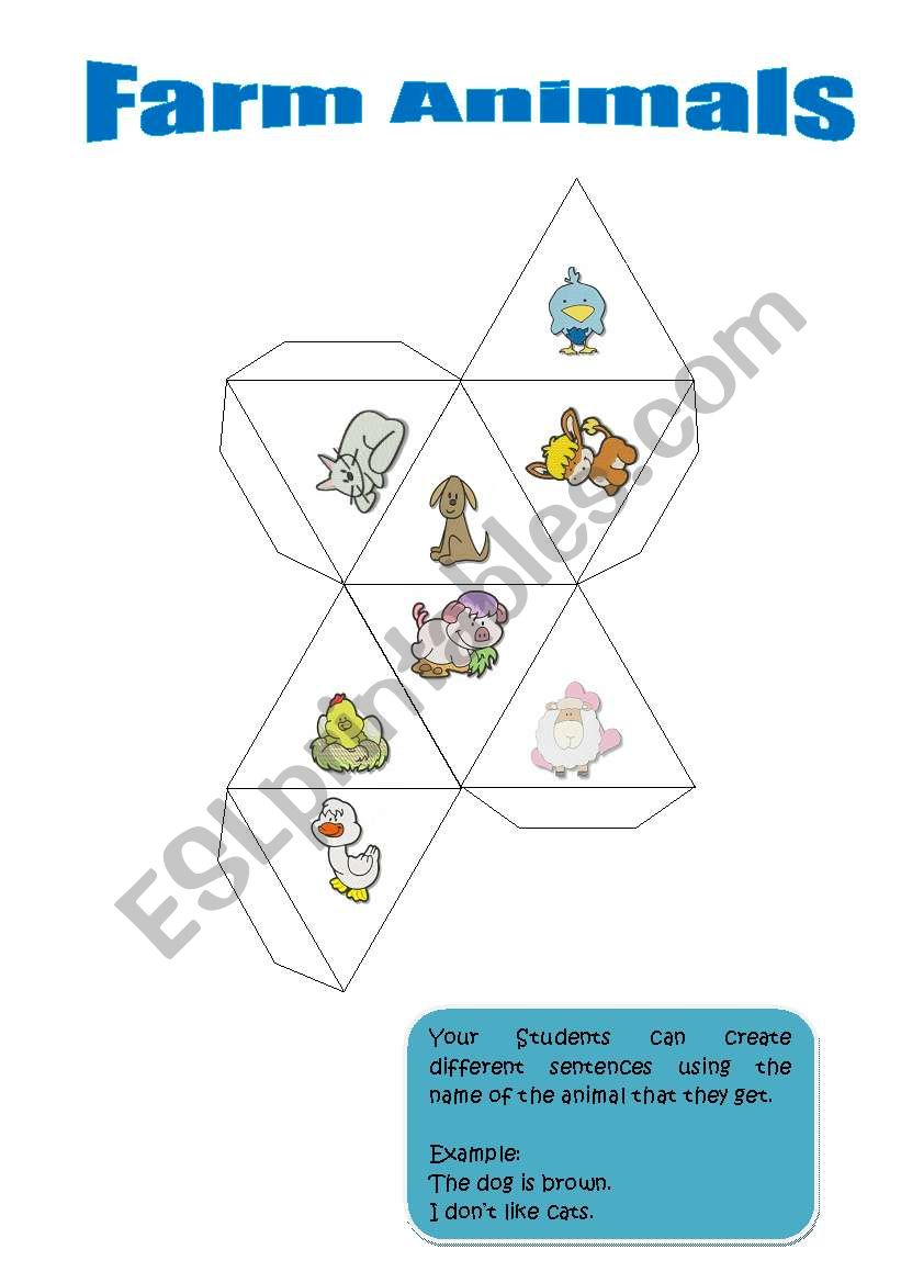 Farm Animals Dice worksheet