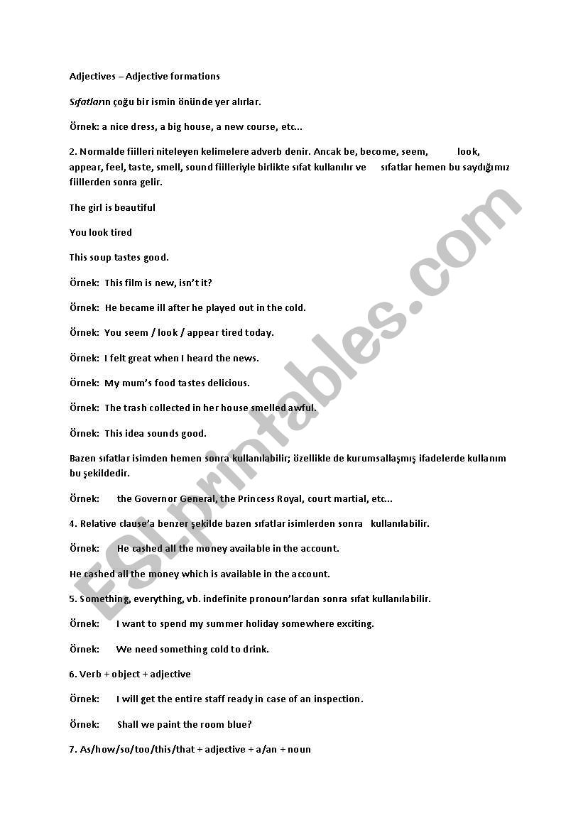 Adjectives in Detail For Turkish Students with turkish explanations