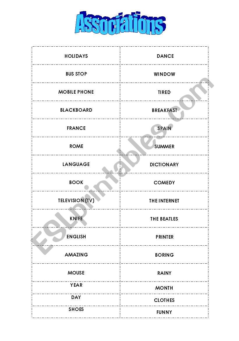 ASSOCIATION GAME (PASSWORD) worksheet