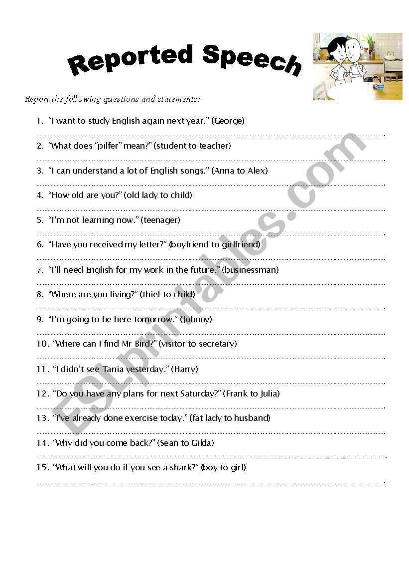 Reported Speech worksheet