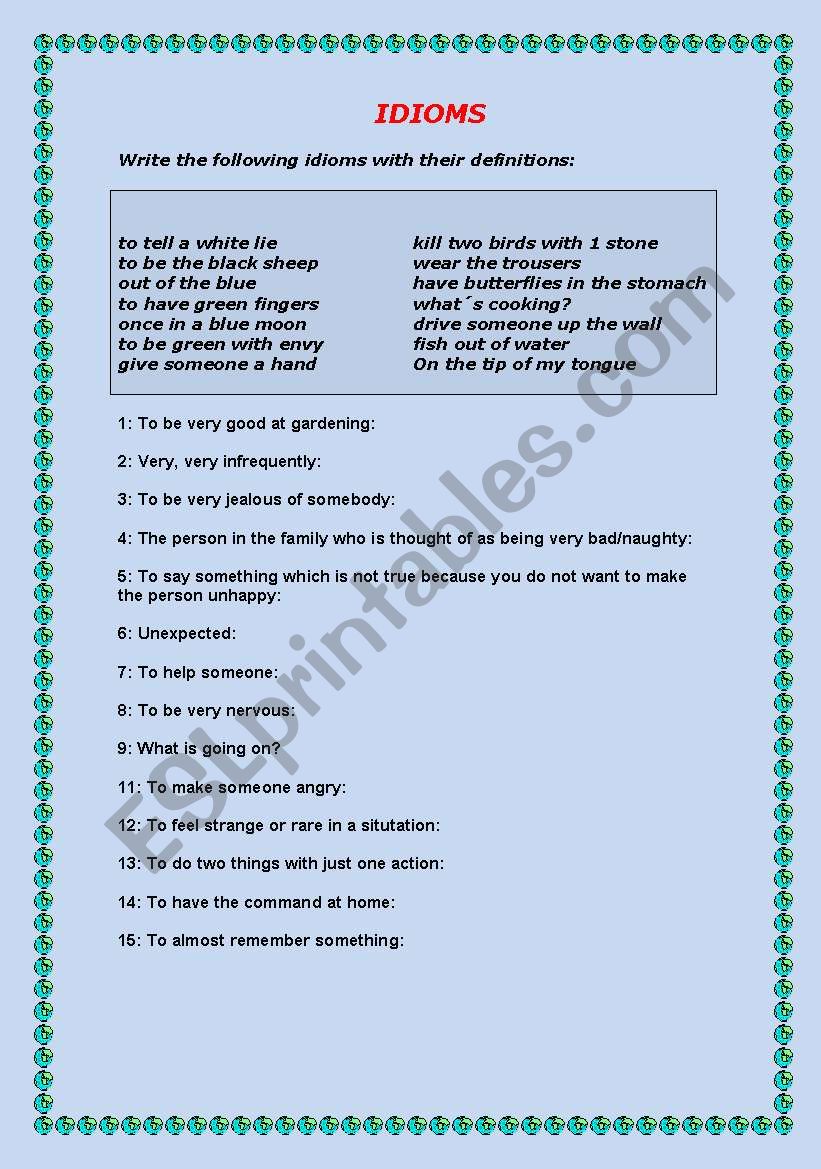 IDIOMS worksheet