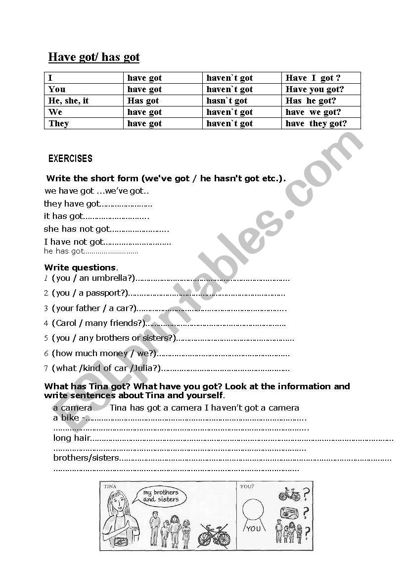 have got/has got worksheet