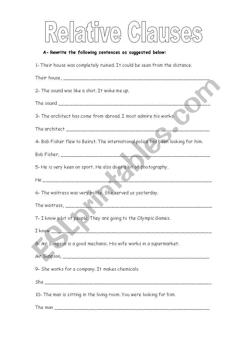 relative clauses worksheet