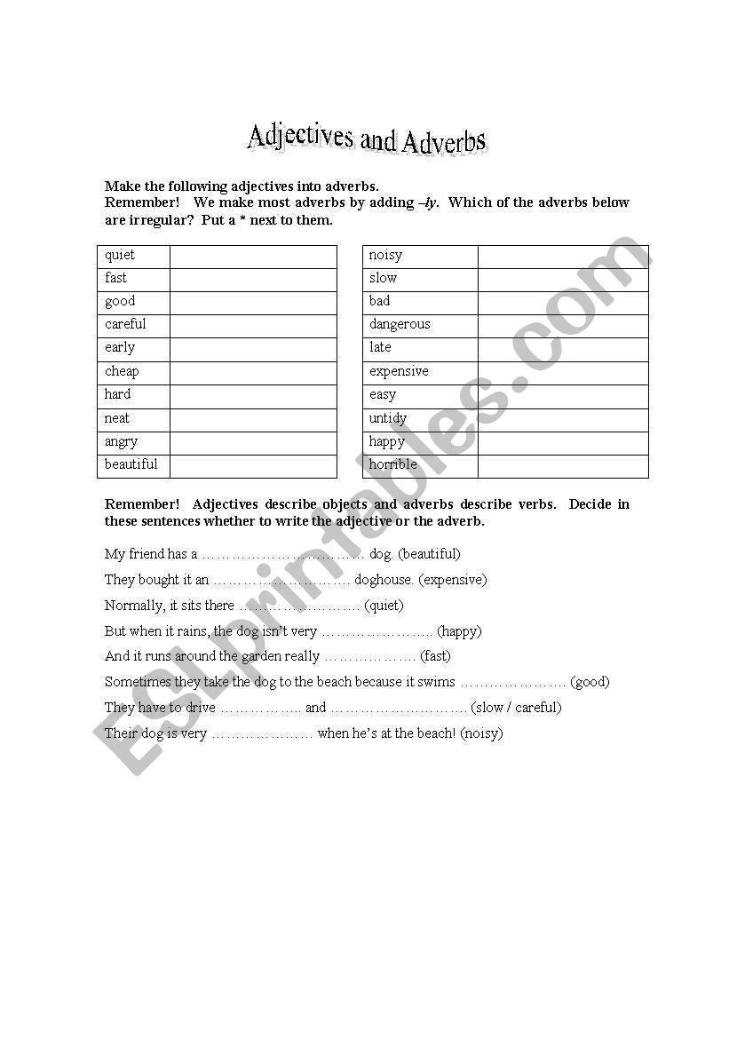Adjectives and Adverbs worksheet