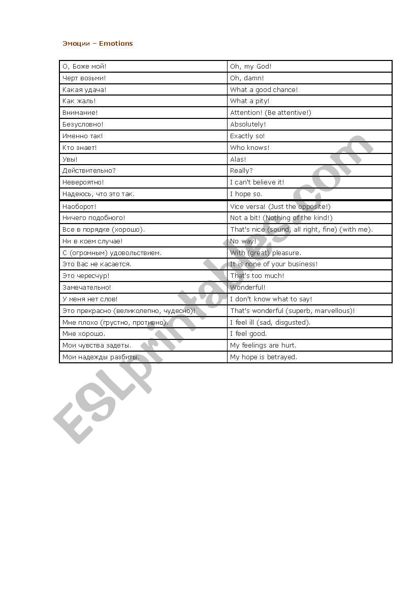 emotions worksheet