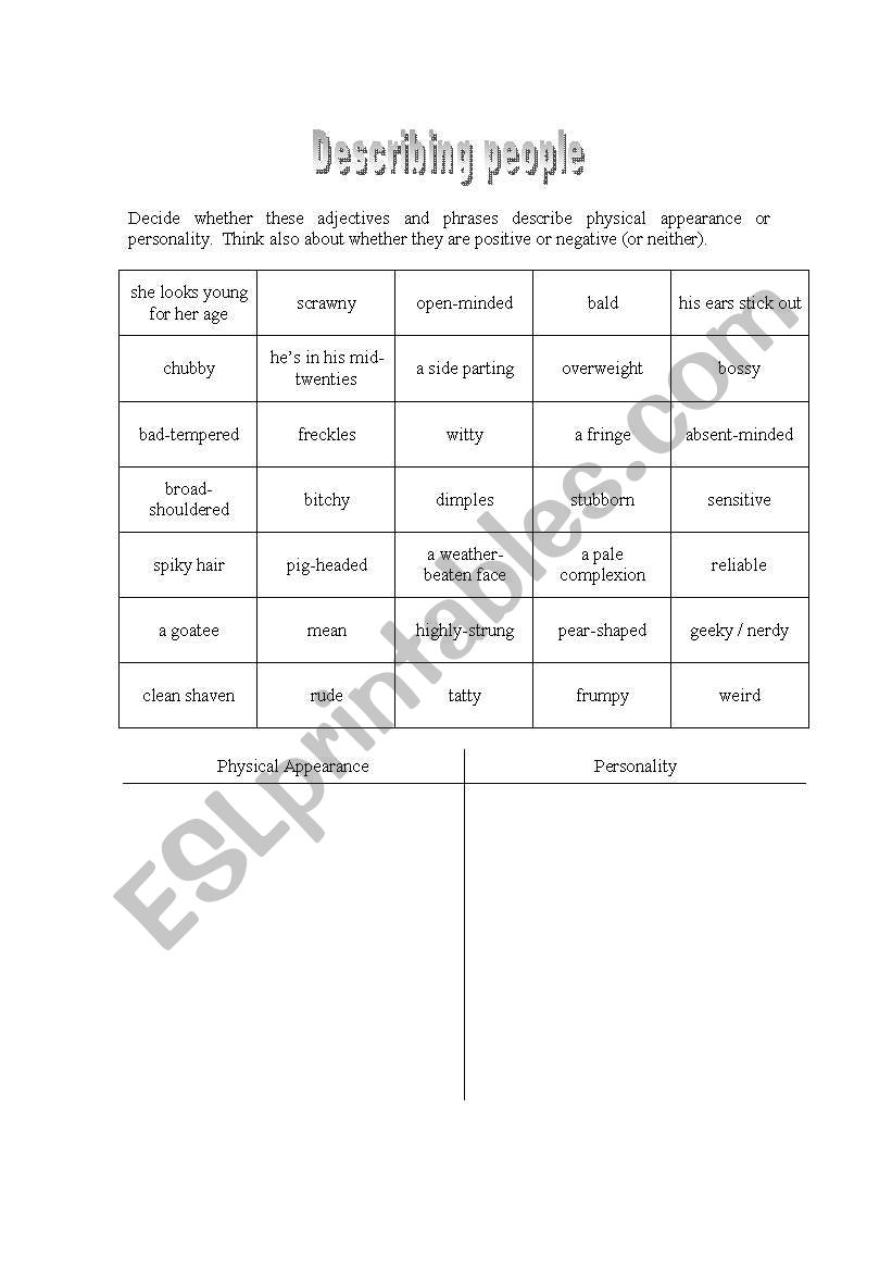 Describing people worksheet