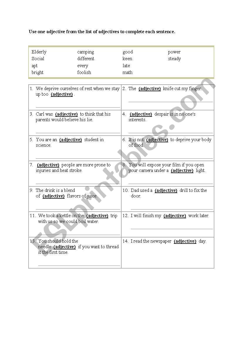adjectives worksheet