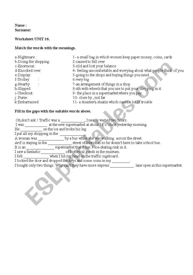 vocabulary  worksheet