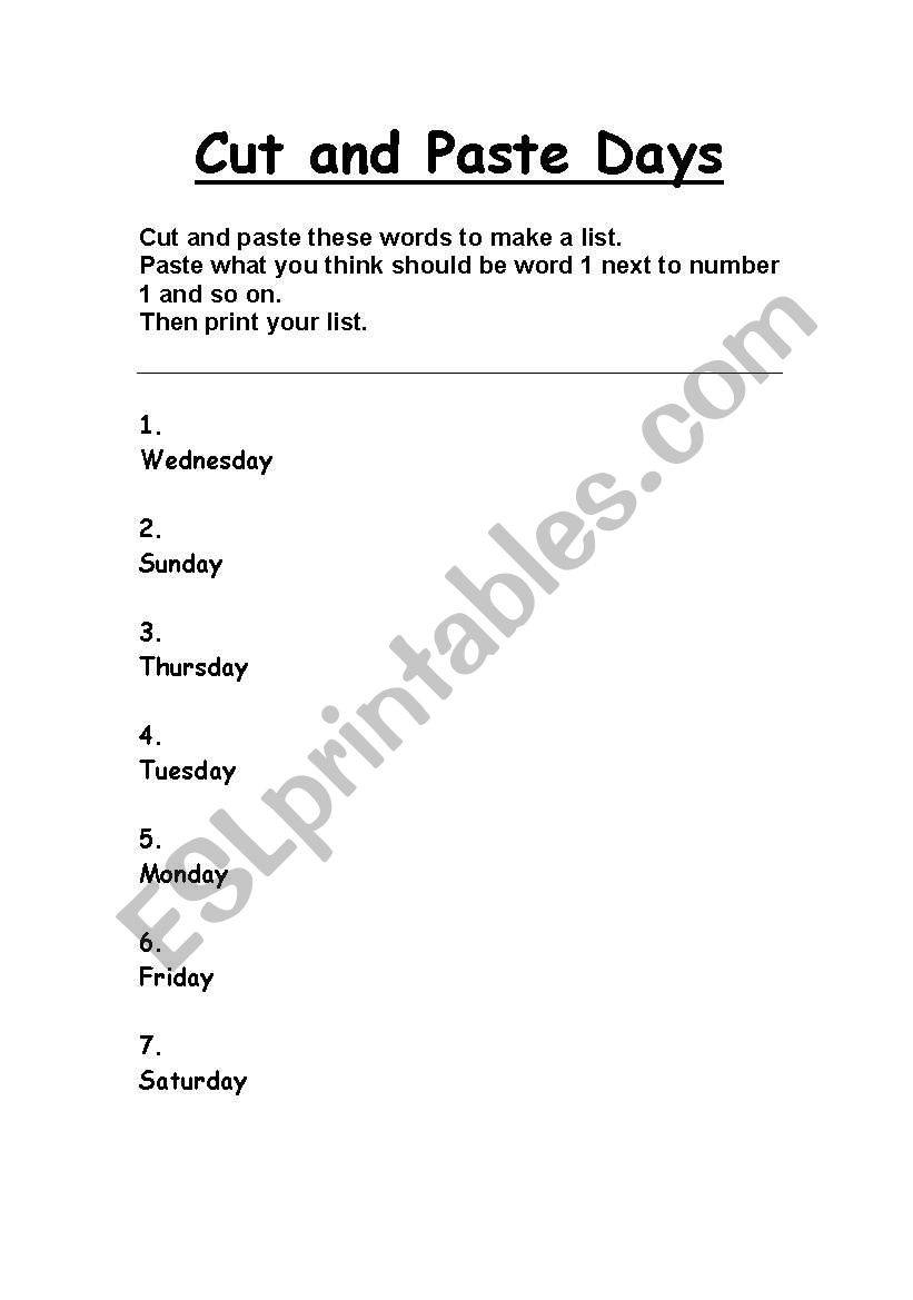 Cut and Paster with MS Word worksheet
