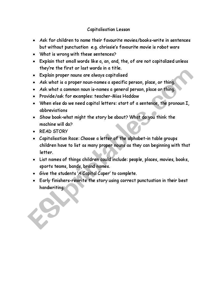Capitalisation worksheet