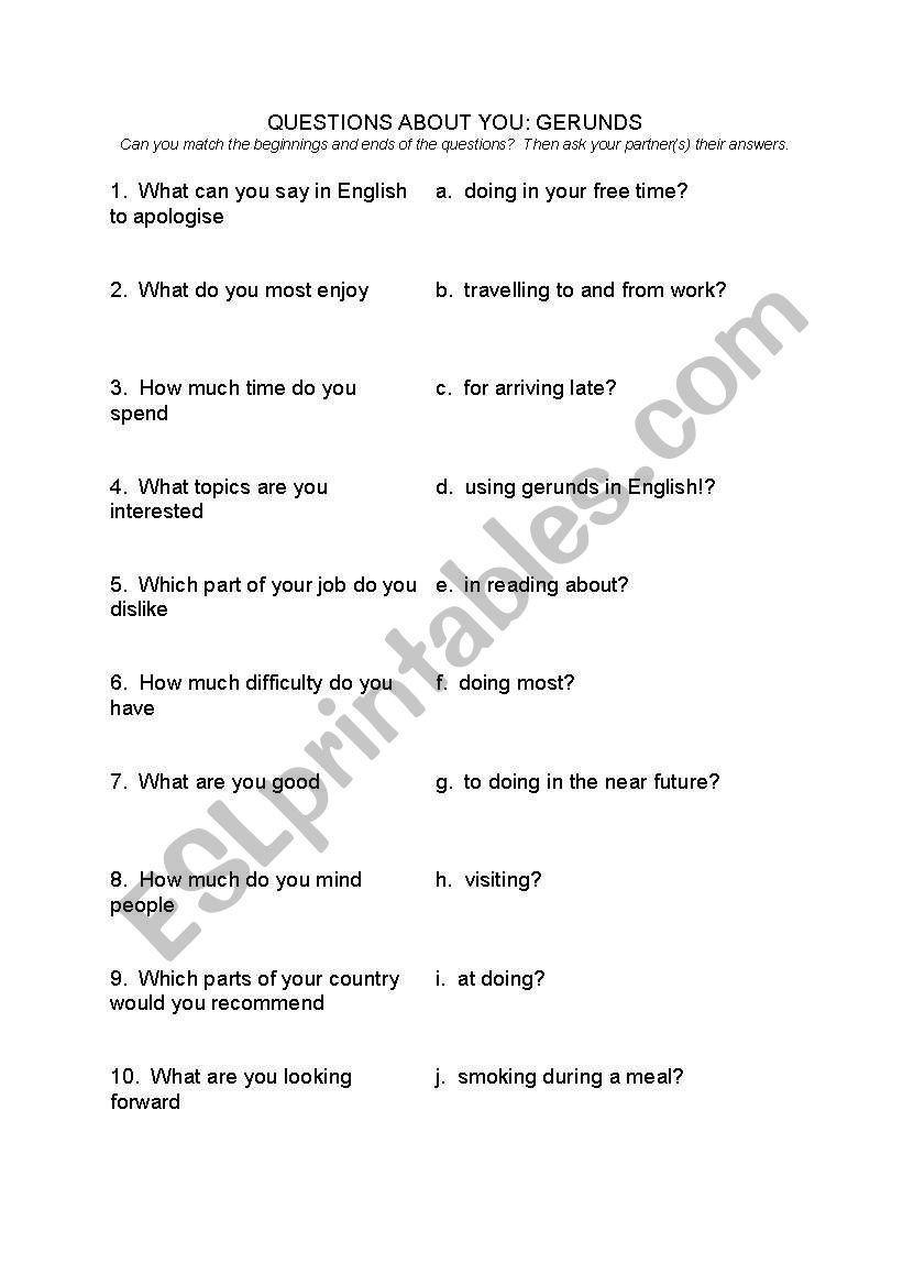 Questions with gerunds worksheet