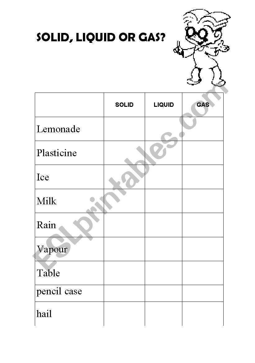 English worksheets: solid, liquid or gas In Solid Liquid Gas Worksheet