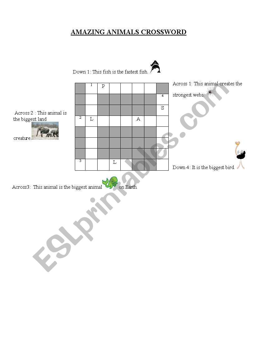 Amazing Animals Crossword worksheet