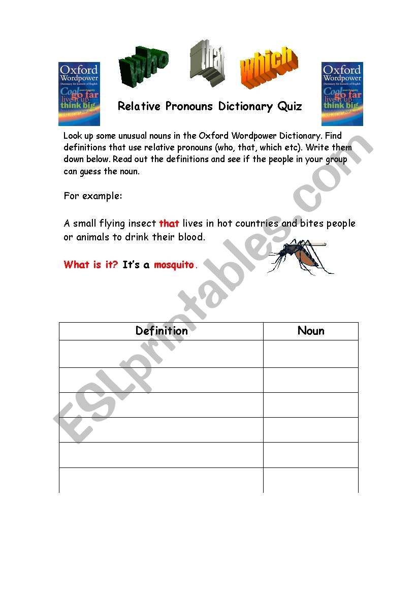 Relative Pronouns Dictionary Quiz