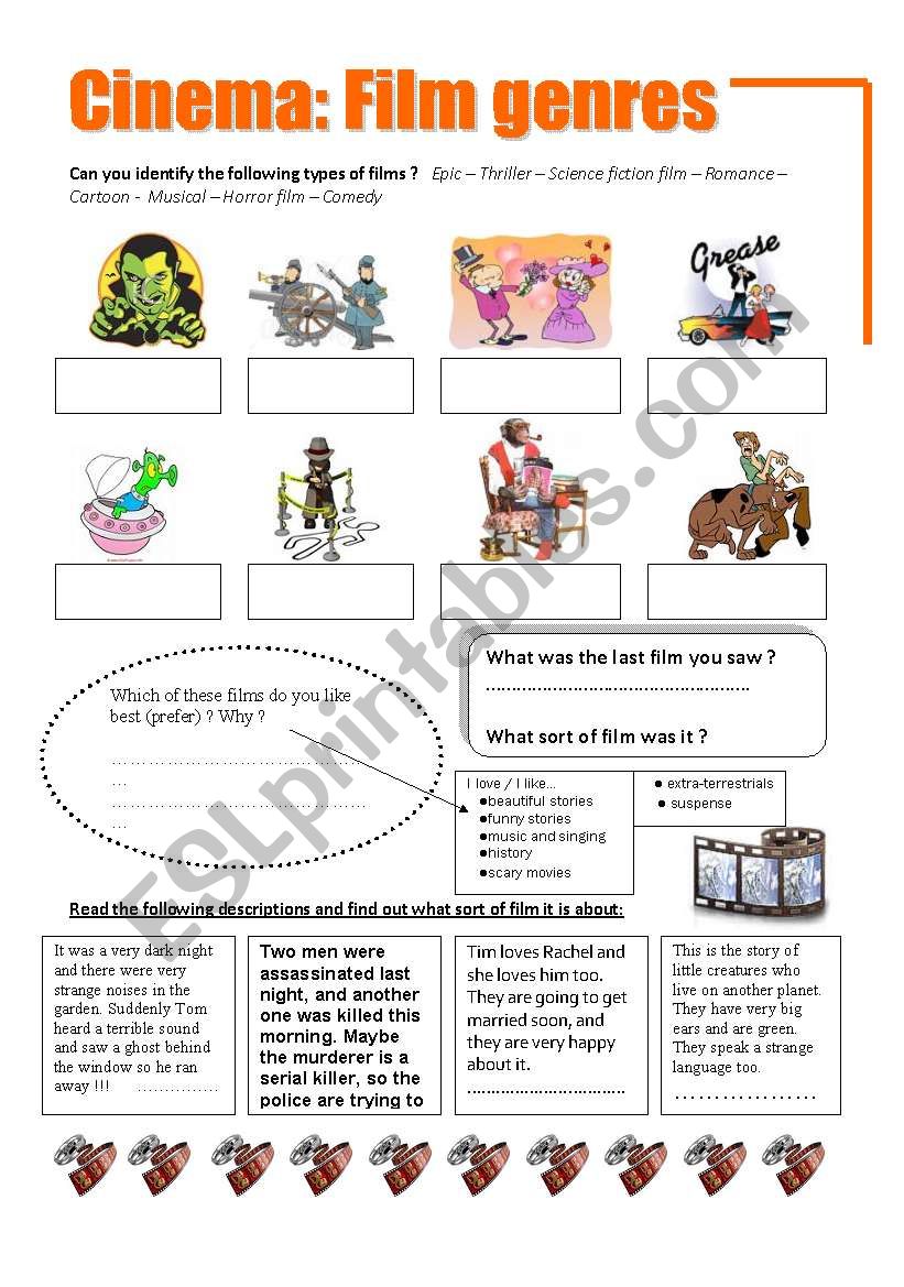 Cinema: film genres worksheet