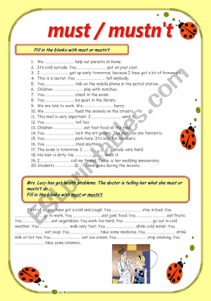 must mustnÂ´t worksheet