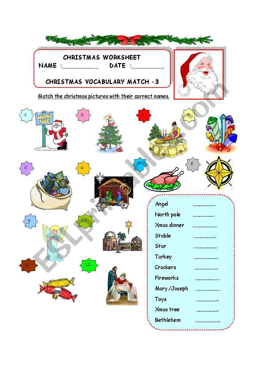 Christmas Vocabulary Match - 3