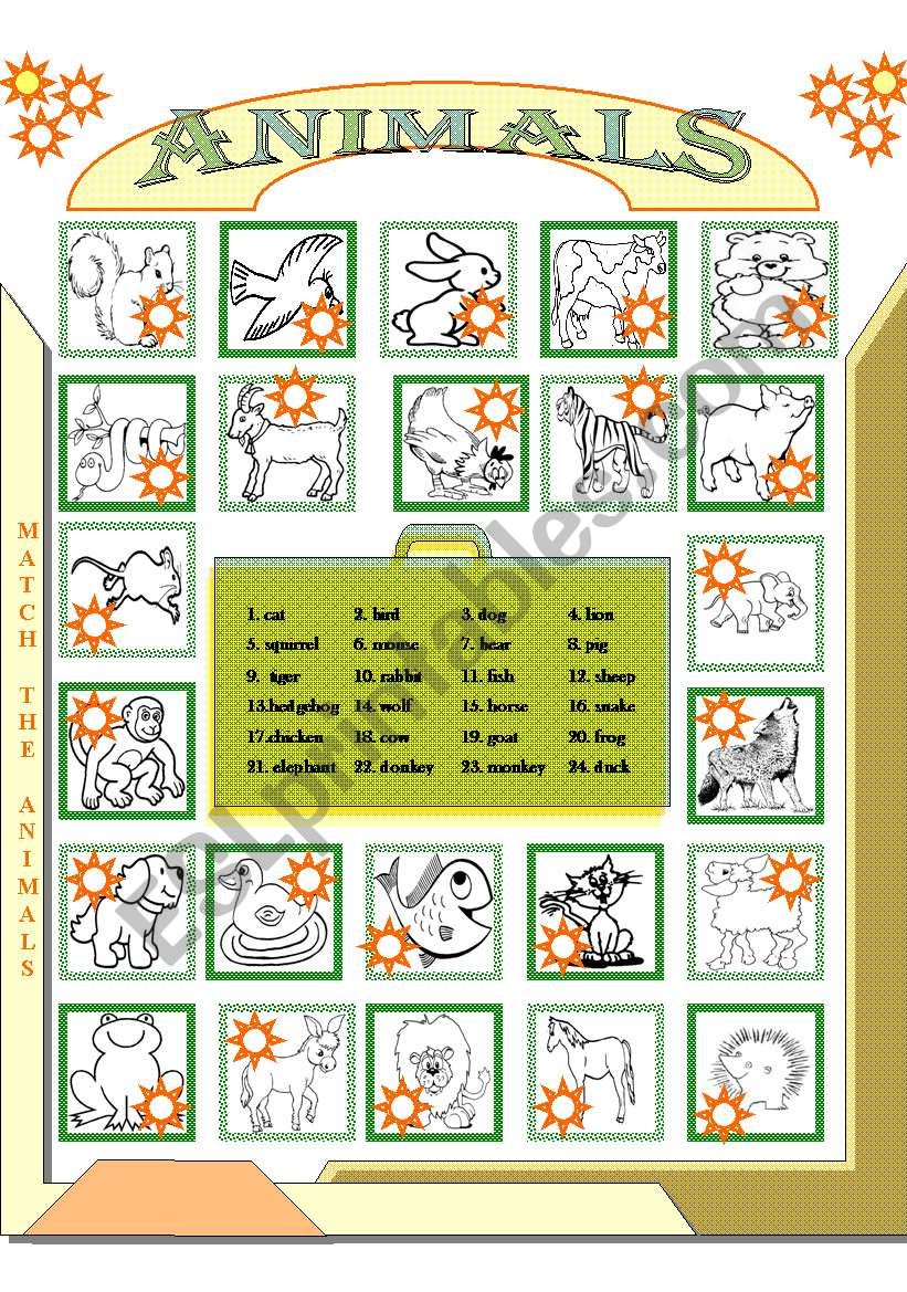 Animals - matching worksheet