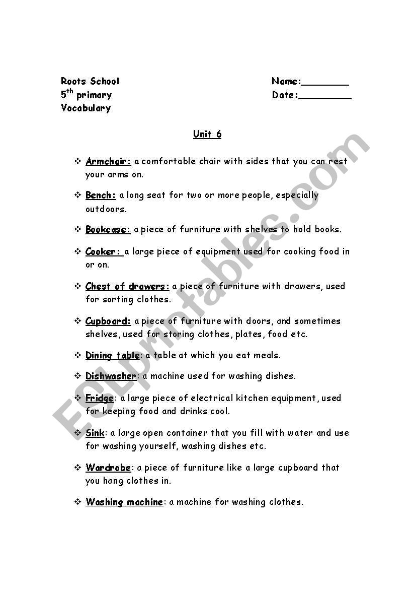 vocab worksheet