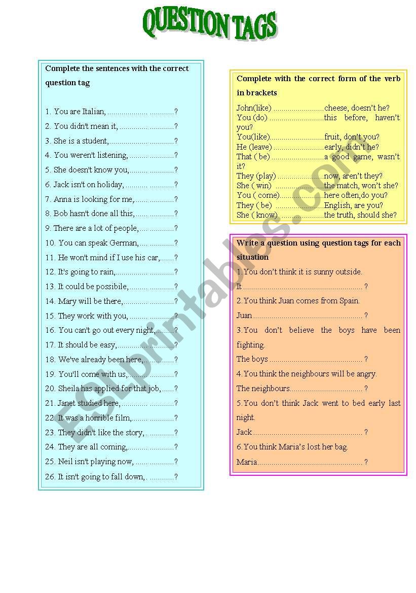 question tags worksheet